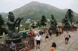 Buddhistic statues praising and making offerings to the Tian Tan Buddha