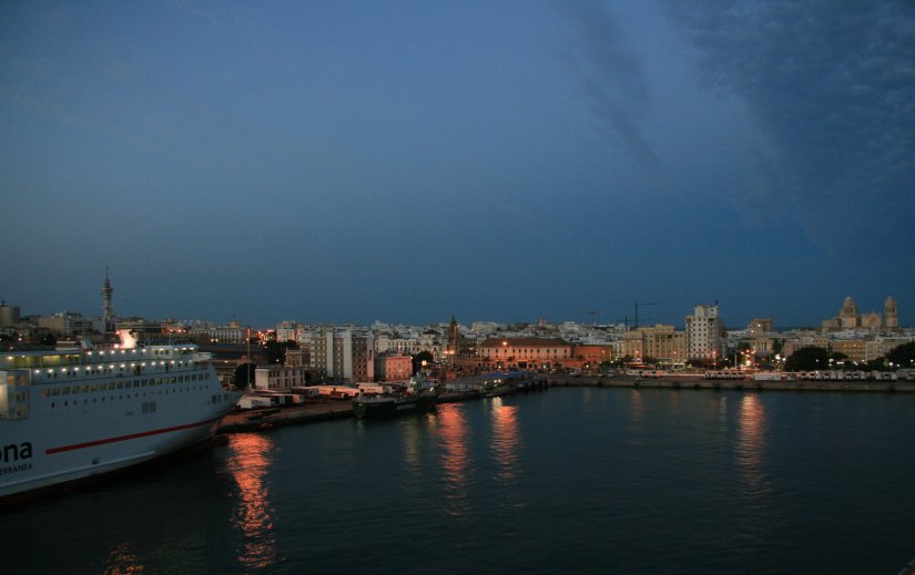 Port of Cadiz, Spain just before dawn