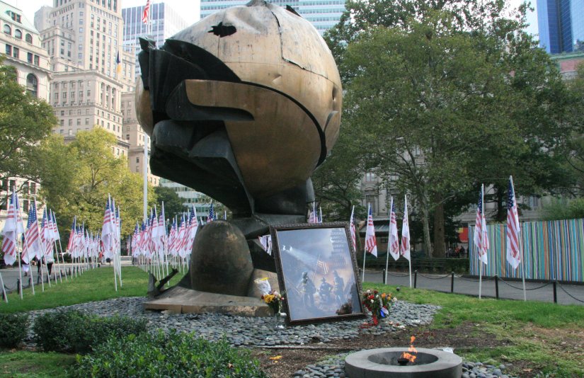 Battery Park - the globe that sat between the World Trade Centers