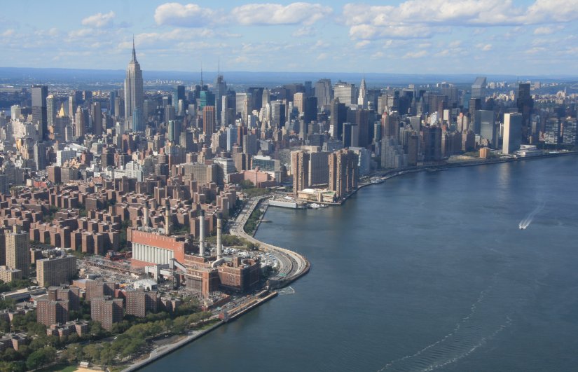The East River and Midtown Manhattan from helicopter