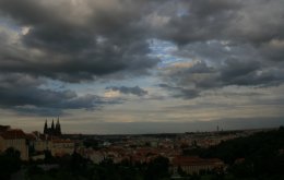 Panoramic view of Prague at dusk