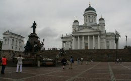 Helsinki Cathedral and the statue of Emperor Alexander II of Russia on Senate Square in Helsinki, Finland