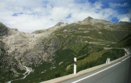 Scenic road approaching Rhone Glacier in the Swiss Alps