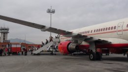 Disembarking Air India flight in Kathmandu, Nepal