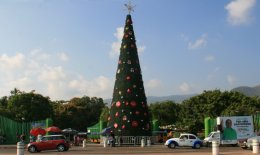 Christmas tree across from the giant Mexican flag in Acapulco