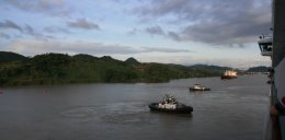 Sailing toward the Centennial Bridge in the Panama Canal