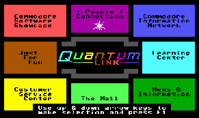Opening screen on the old Q-Link network