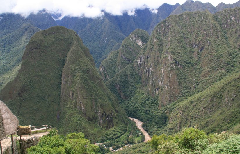 Looking down on Urubamba River from Machu Picchu