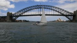 Opera House through span of Harbour Bridge