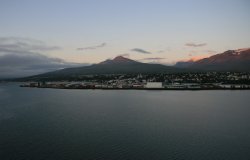 Sailing into Akureyri, Iceland at dawn