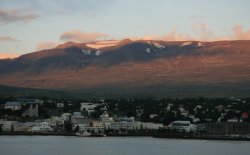 Sailing into Akureyri, Iceland at dawn