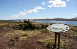 The star Princess anchored in Port William of the coast of East Falkland