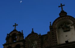 Moon above Cathedral of Santo Domingo