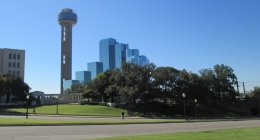 Reunion Tower & The Hyatt Regency as seeen from Dealey Plaza in Dallas