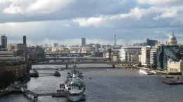 Looking west down the River Thames from the top of the Tower Bridge