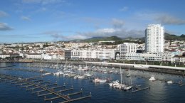 Sailing into the harbor of Ponta Delgada in the Azore Islands